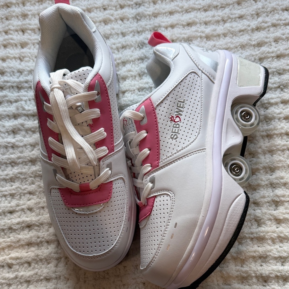 Sebowell light up sneakers with pop out roller skate wheels